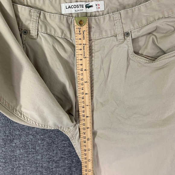 Lacoste Chino Pants Men 36x33 Beige Trousers Modern Slacks Cotton Spandex - Picture 8 of 12
